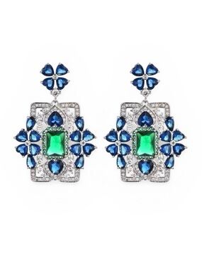 Green Blue CZ Silver Earrings